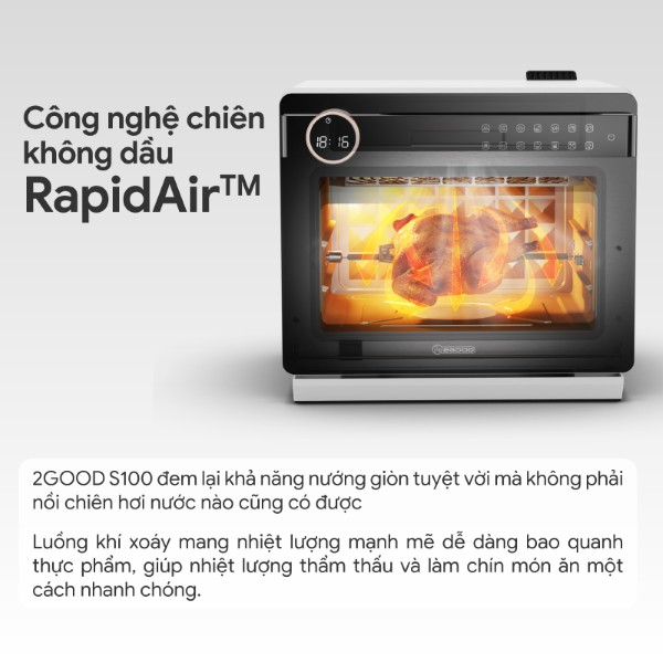 Nồi Chiên Không Dầu Kèm Hấp 2GOOD S100 (20 Lít) Tặng Combo Quà 2026 - FREE SHIPPING TOÀN QUỐC