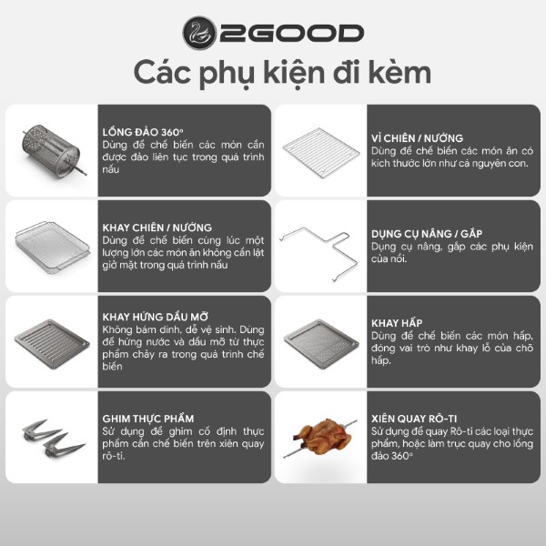 Nồi Chiên Không Dầu Kèm Hấp 2GOOD S100 (20 Lít) Tặng Combo Quà 2026 - FREE SHIPPING TOÀN QUỐC