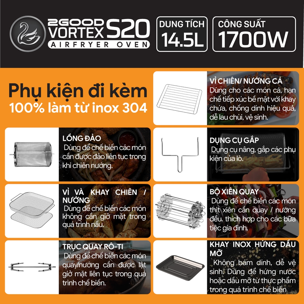 Nồi Chiên Không Dầu s2GOOD Vortex S-20 Air Fryer Oven (14.5L)