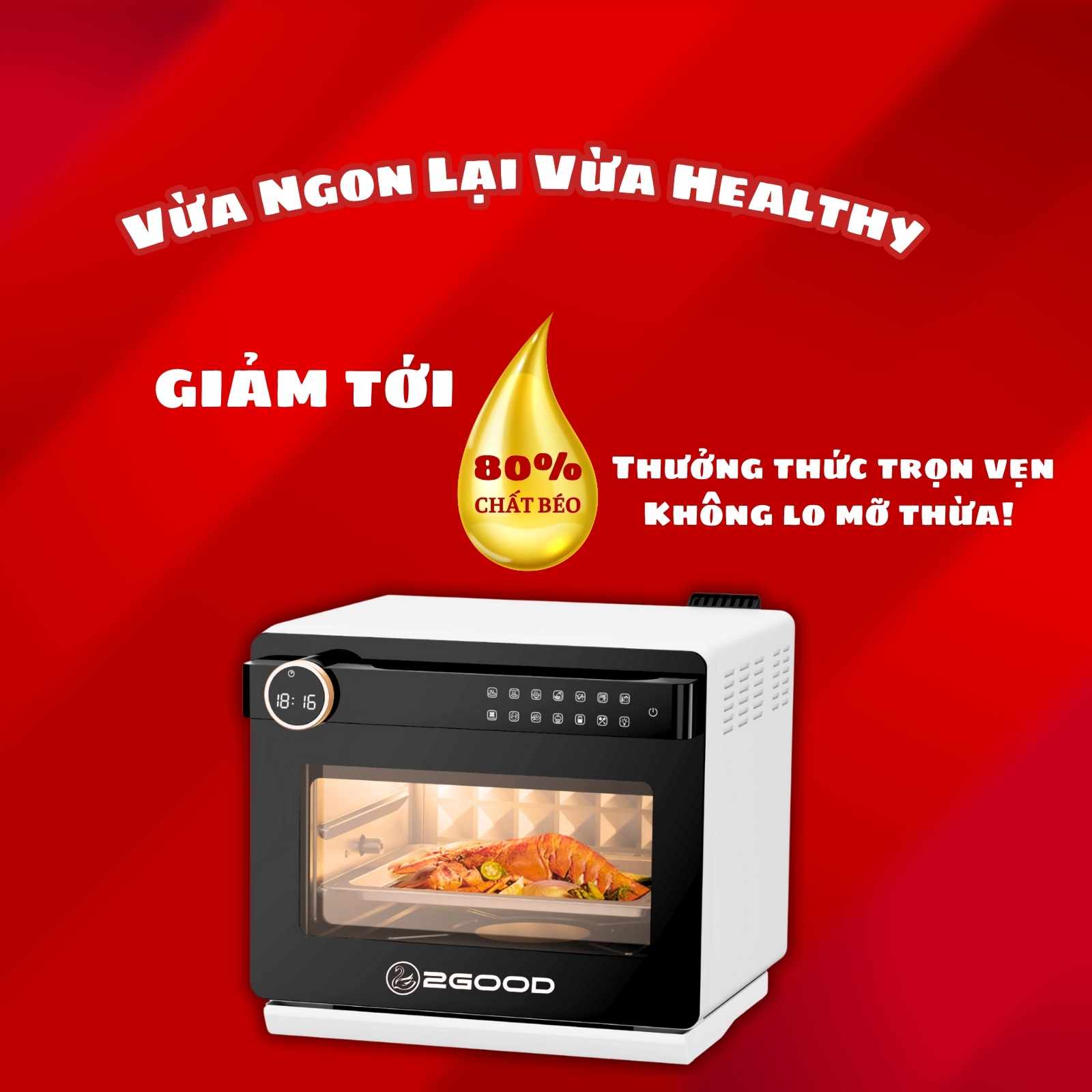 GIảm Tới 80% Lượng CHắt Béo KHI Nấu ăN Bằng Nồi CHIêN KHôNG Dầu 2GooD s100